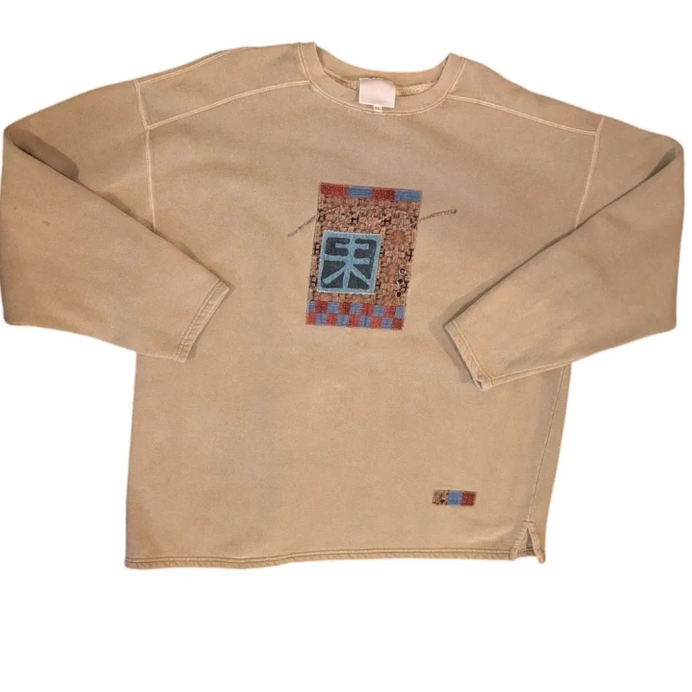 Women's vintage boho patchwork denim embroidered‎ sweatshirt size XL